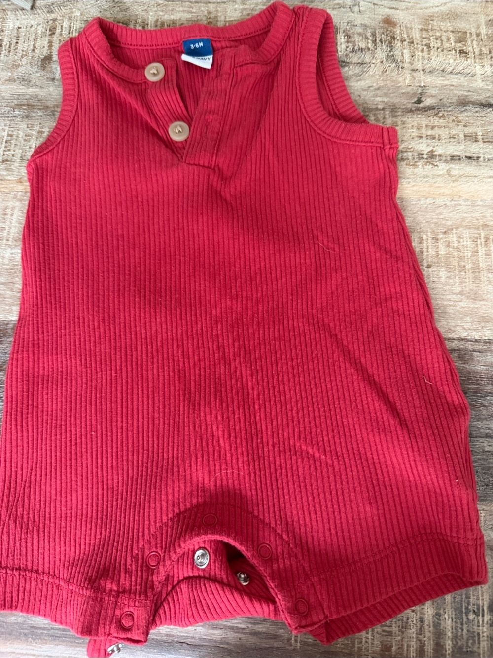 Old Nact Red Ribbed Button-Front Sleeveless Romper